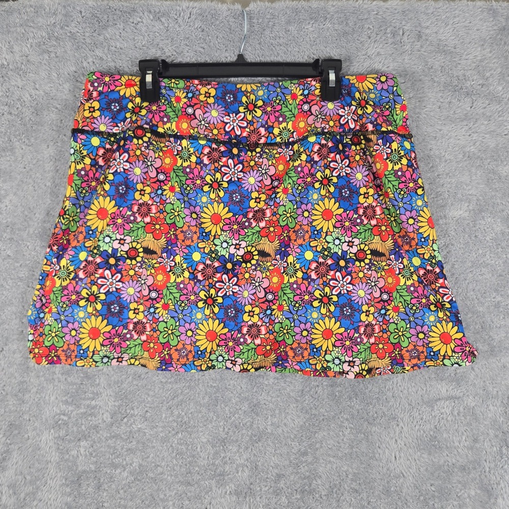 Fulbelle Women 2XL Floral Athletic Skort Retro Flower Print Tennis Golf Skirt